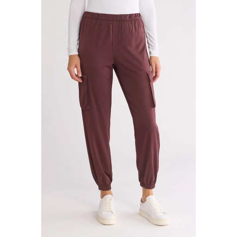Splendid Cargo Jogger Pants Women Medium Burgundy RF3C53M Satin Utility Trousers